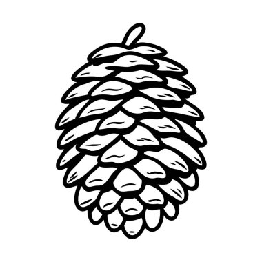 Çam kozalağının detaylı bir çizimi. Çam kozalağı gerçekçi bir şekilde tasvir edilir, desenli pulları ve doğal şekli sergilenir..