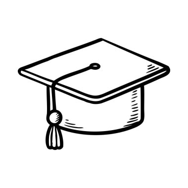 Genel olarak akademik başarı ve seremoni ile ilişkili basit bir mezuniyet şapkası çizimi. Şapkada bir püskül ve düz bir tavan var..