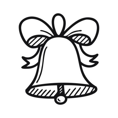 Üstünde fiyonk olan basit bir el yapımı zil. Çan siyahla çizilmiş ve klasik bir tasarıma sahip. Tatil süslemeleri için uygun..
