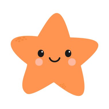 Kocaman gözleri ve pembe yanakları olan sevimli, gülümseyen bir turuncu denizyıldızı. Denizyıldızının beş kolu ve basit bir arka planda geçen neşeli bir ifadesi vardır..