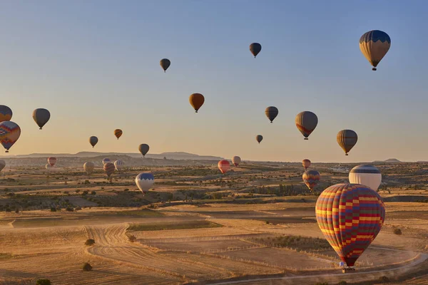 Balloons Dusk Cappadocia Spectacular Flight Goreme Turkey — Stock Fotó