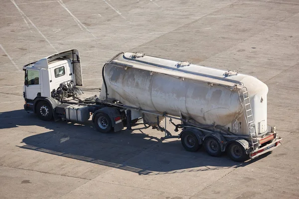 Tanker truck in a parking lot. Freight transportation. Logistics