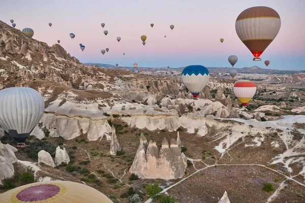 Balloons Rose Valley Cappadocia Spectacular Flight Goreme Turkey — Stock Photo, Image