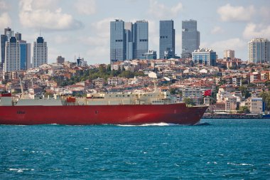Maritime traffic vessels at the Bosphorus strait in Istanbul. Turkey