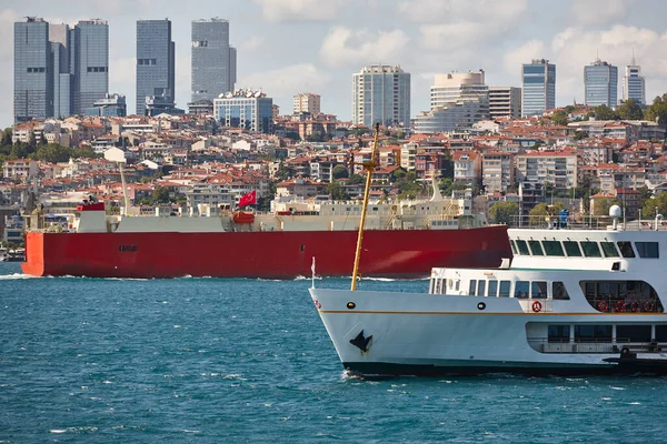 Maritime traffic vessels at the Bosphorus strait in Istanbul. Turkey