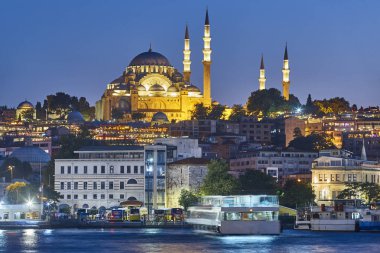 Suleyman mosque by night. Istanbul pictuesque cityscape. Historic building. Turkey