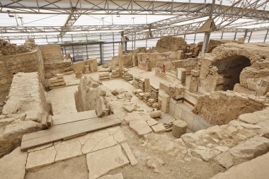 Ephesus archeological site. Terrace houses interior. Reconstruction works. Turkey