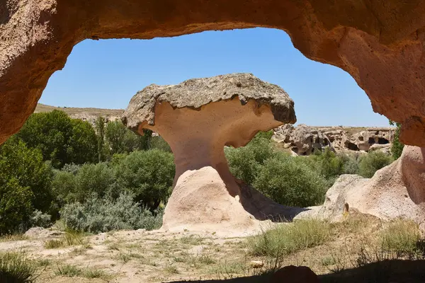 Touristic picturesque rock formation in Gulsehir. Cappadocia, Turkey