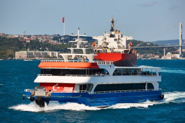 Maritime traffic vessels at the Bosphorus strait in Istanbul. Turkey