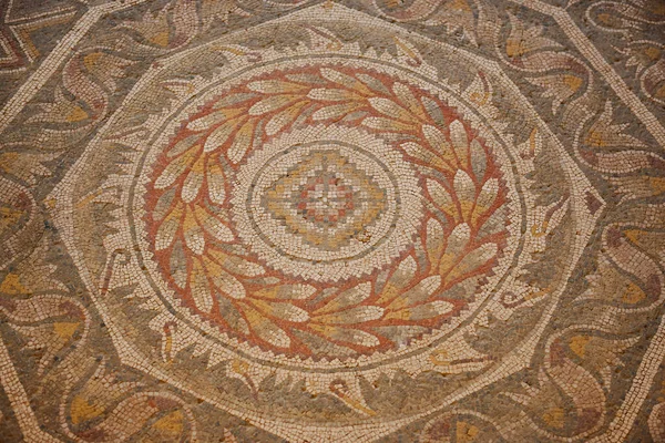 Roman mosaic tiles in La Olmeda roman village. Palencia, Spain