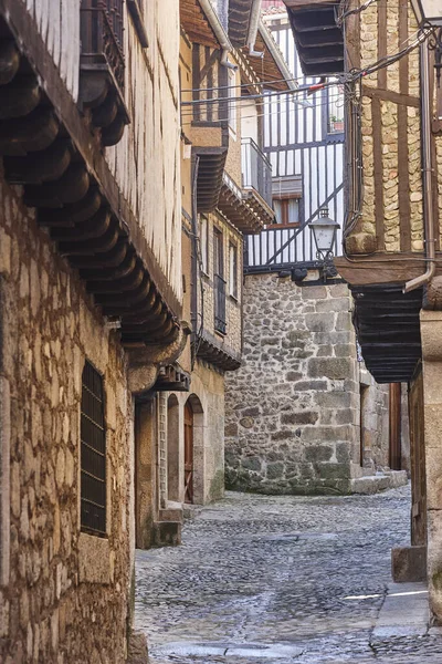 Alberca Vila Medieval Tradicional Com Casas Pedra Salamanca Espanha — Fotografia de Stock