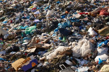 Açık hava çöplüğü. Plastik kirliliği. Çöpleri geri dönüştürüyorum. Tüketim