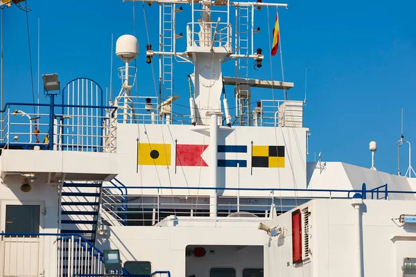 Nautical flags on a cruise ship. Navigation symbols. Transportation