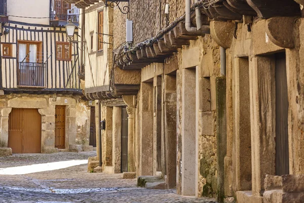 Alberca Vila Medieval Tradicional Com Casas Pedra Salamanca Espanha — Fotografia de Stock