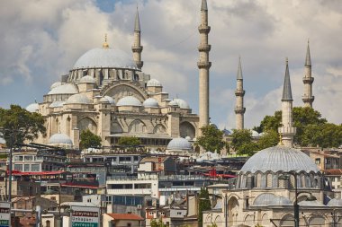 New mosque with huge minaret in Istanbul city center. Turkey