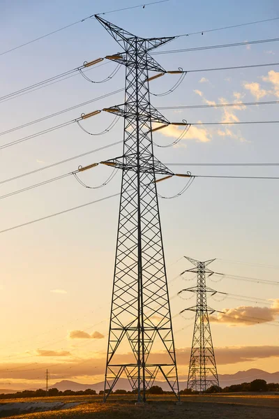 Power Lines Energy Industry Industrial Electricity Trasmission Renewable Production — Stock Photo, Image
