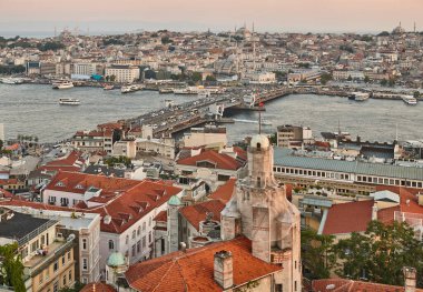 Istanbul panoramic view. Orient and occident seaside. Golden horn. Turkey