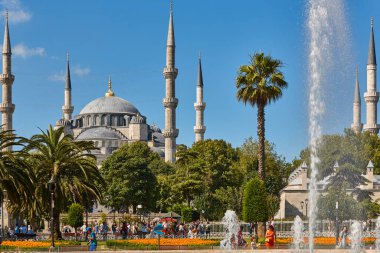 Blue mosque in Sultanahmet neighborhood. Istambul landmark, Turkey