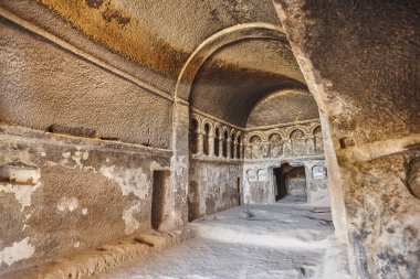 Ancient church excavated in the rock. Ilhara valley. Selime. Turkey