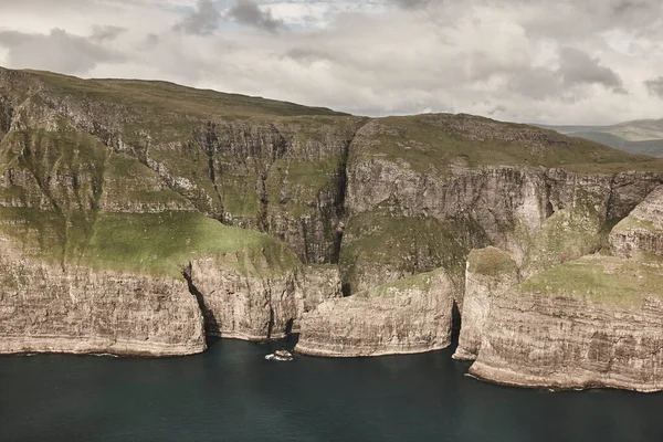 Dramatische Küste Der Färöer Aus Dem Hubschrauber Vagar Gebiet — Stockfoto