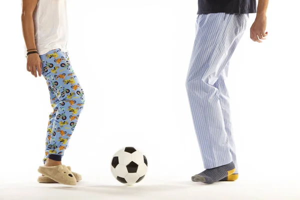 People Pajama Playing Football Legs Detail Night Wear — Stock Photo, Image