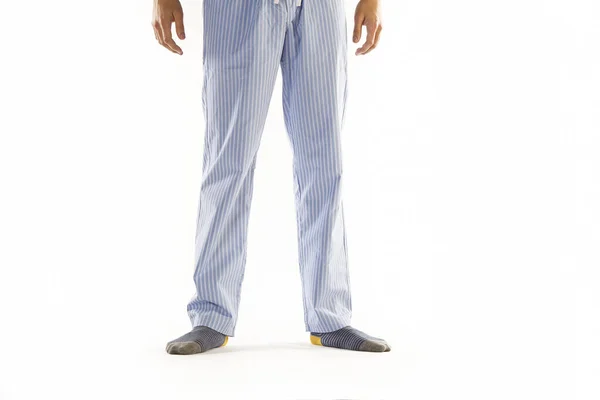 Man Wearing Pajama Legs Detail White Background — Stock Photo, Image