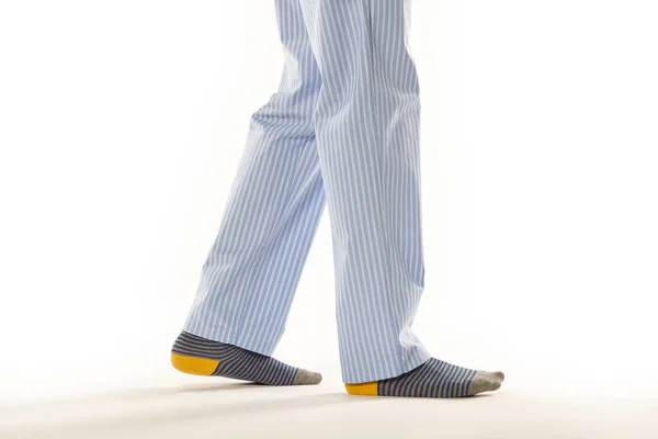 Man Wearing Pajama Legs Detail White Background — Stock Photo, Image
