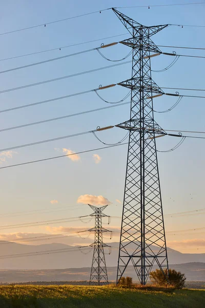 Power Lines Energy Industry Industrial Electricity Transmission Renewable Production — Stock Photo, Image