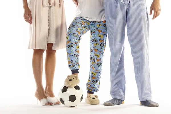Family Pajama Football Ball Legs Detail Night Wear — Stock Photo, Image