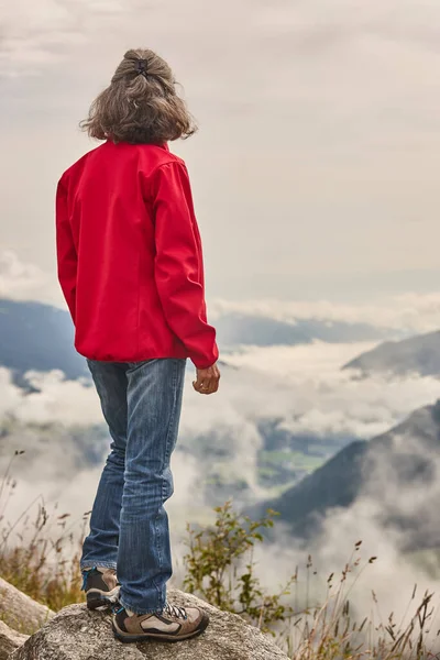 Woman Looking Overcast Valley Salzburg State Austria — Stock Photo, Image