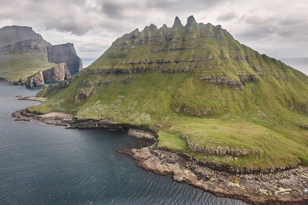 Ilhas Faroé Costa Dramática Vista Helicóptero Área Vagar — Fotografia de Stock