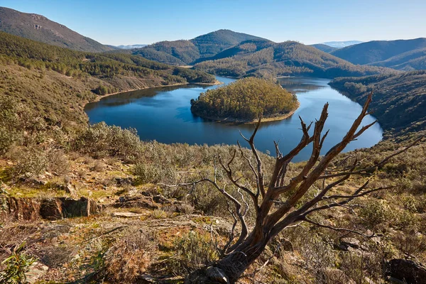 Melero Mäandern Gebirgs Und Flusslandschaft Der Extremadura Spanien Stockfoto