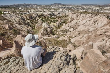 Picturesque rock formation in Cappadocia. Rose valley. Goreme, Turkey