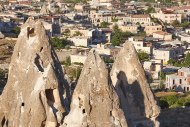 Picturesque city with rock chimneys in Cappadocia. Goreme, Turkey