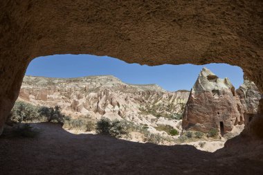 Picturesque rock formation in Cappadocia. Rose valley. Goreme, Turkey