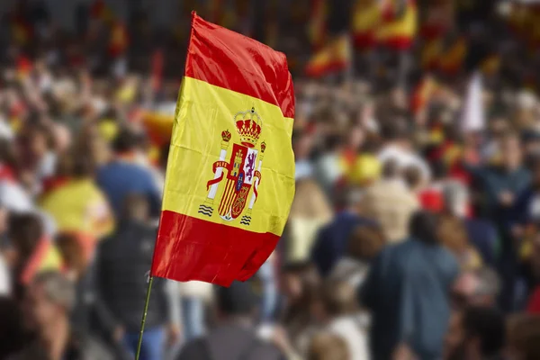 Spanish flag waving. Demonstration in Spain. Spanish emblem