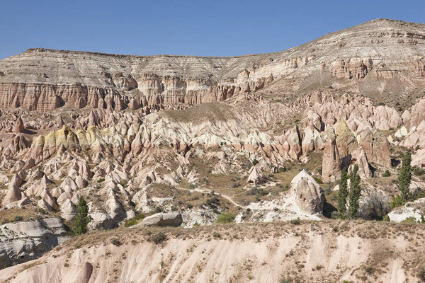 Rose valley panoramic view. Picturesque rock formation. Cappadocia landmark, Turkey