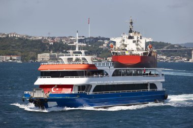 Maritime traffic vessels at the Bosphorus strait in Istanbul. Turkey