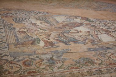 Roman mosaic tiles in La Olmeda roman village. Palencia, Spain clipart