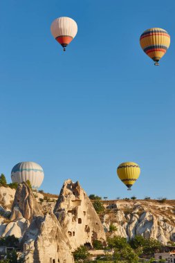 Balloons in love valley, Cappadocia. Spectacular flight in Goreme. Turkey