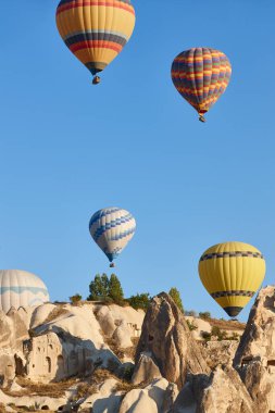 Balloons in love valley, Cappadocia. Spectacular flight in Goreme. Turkey