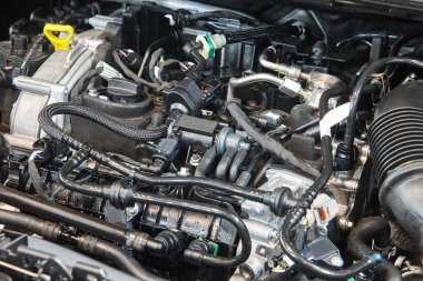 Araba motoru bloğu detayı. Motor endüstrisi. Otomotiv teknolojisi