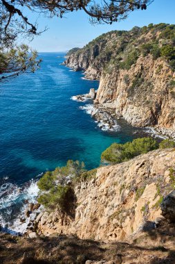 Costa Brava 'daki resimli Akdeniz kayalıkları. Girona, İspanya