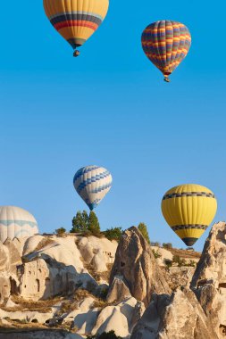 Balloons in love valley, Cappadocia. Spectacular flight in Goreme. Turkey