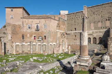 Roma forumu harabe. Augustus Forumu. Arkeoloji dönüm noktası. Roma, İtalya