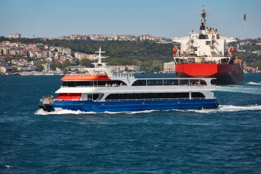 Maritime traffic vessels at the Bosphorus strait in Istanbul. Turkey