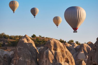 Balloons in love valley, Cappadocia. Spectacular flight in Goreme. Turkey