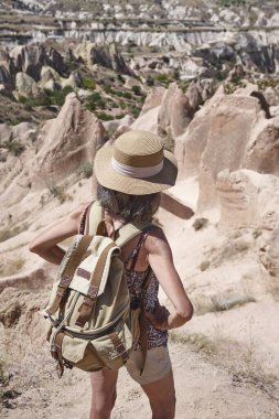 Picturesque rock formation in Cappadocia. Rose valley. Goreme, Turkey