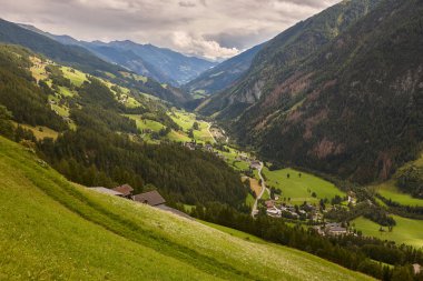 Grossglockner. Alp manzaralı yol manzaralı. Yeşil orman ve vadi. Avusturya