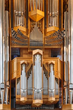Hallgrimskirkja kilise organı. Tüplerin ayrıntıları. Reykjavik. İzlanda
